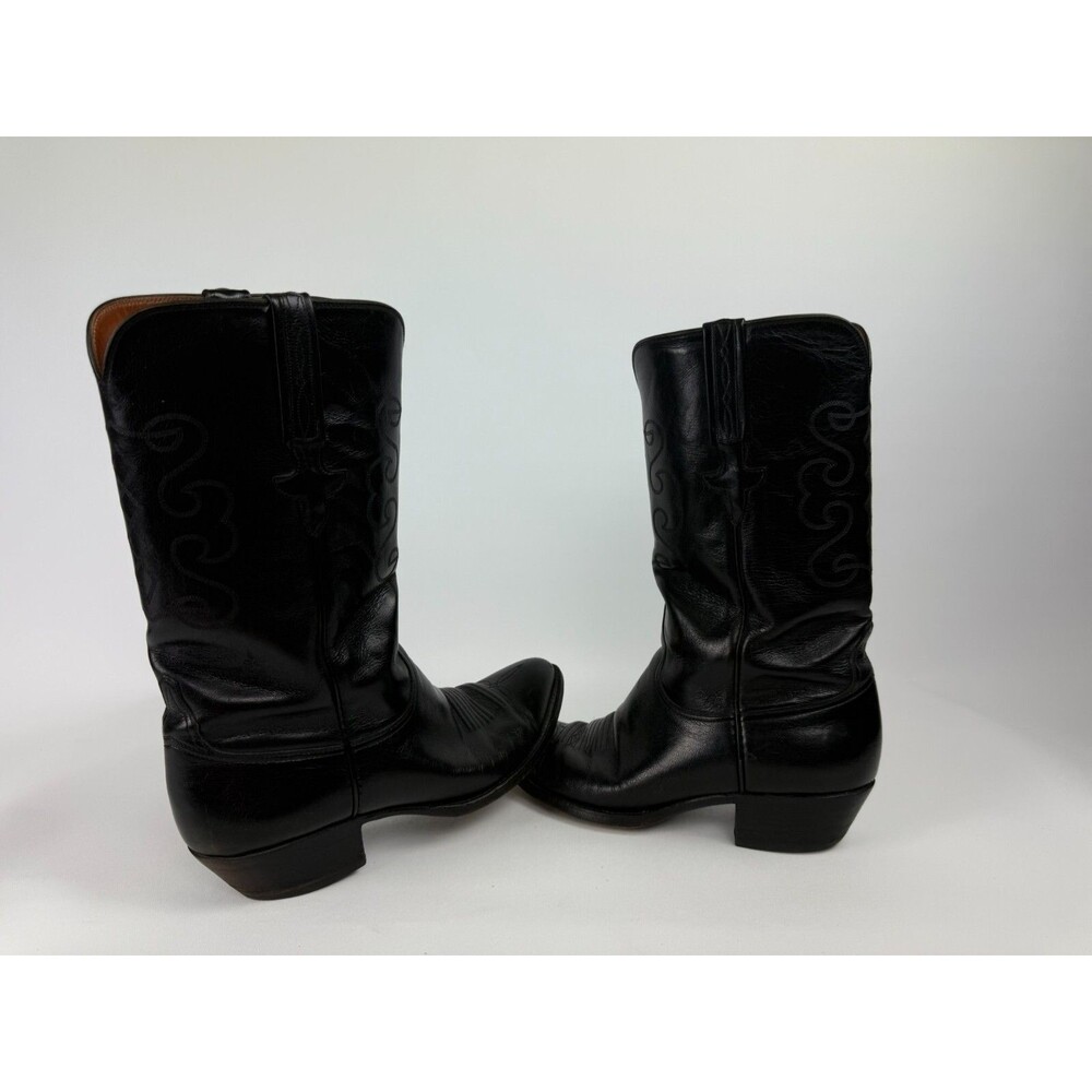 Vintage Cowboy Boots Lucchese L6809.24 Black Leather Roper Mens Size 9 EE